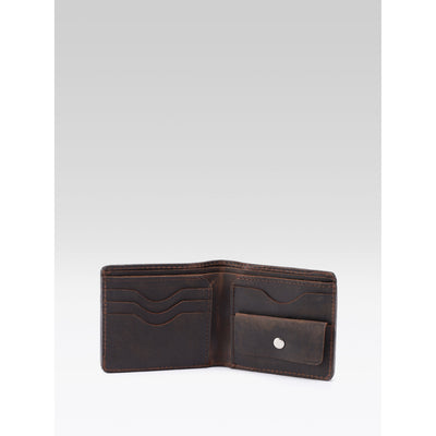 Genuine Vintage Brown Leather Bi-Fold Wallet with Coin Pocket