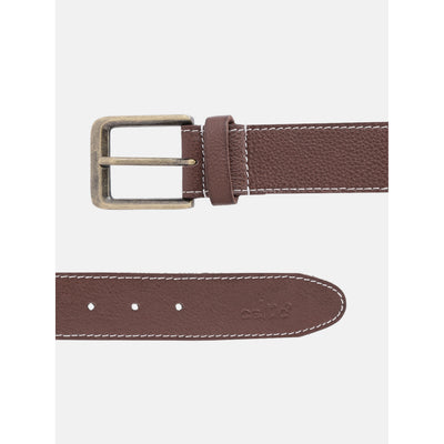 Women Genuine Leather Tan Belt Silver Buckle Contrast Stitching Casual Formal