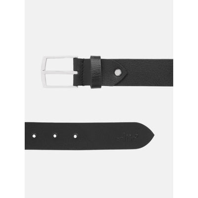 Unisex Genuine Leather Black Waist Accessory Chrome Buckle Formal Casual Style