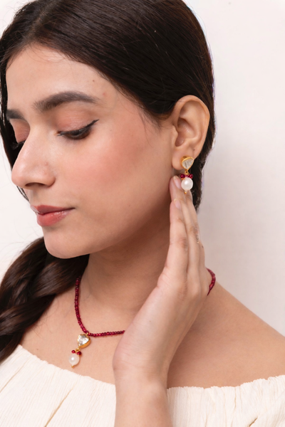 Gold Plated Rose Quartz Silver Jewellery Set