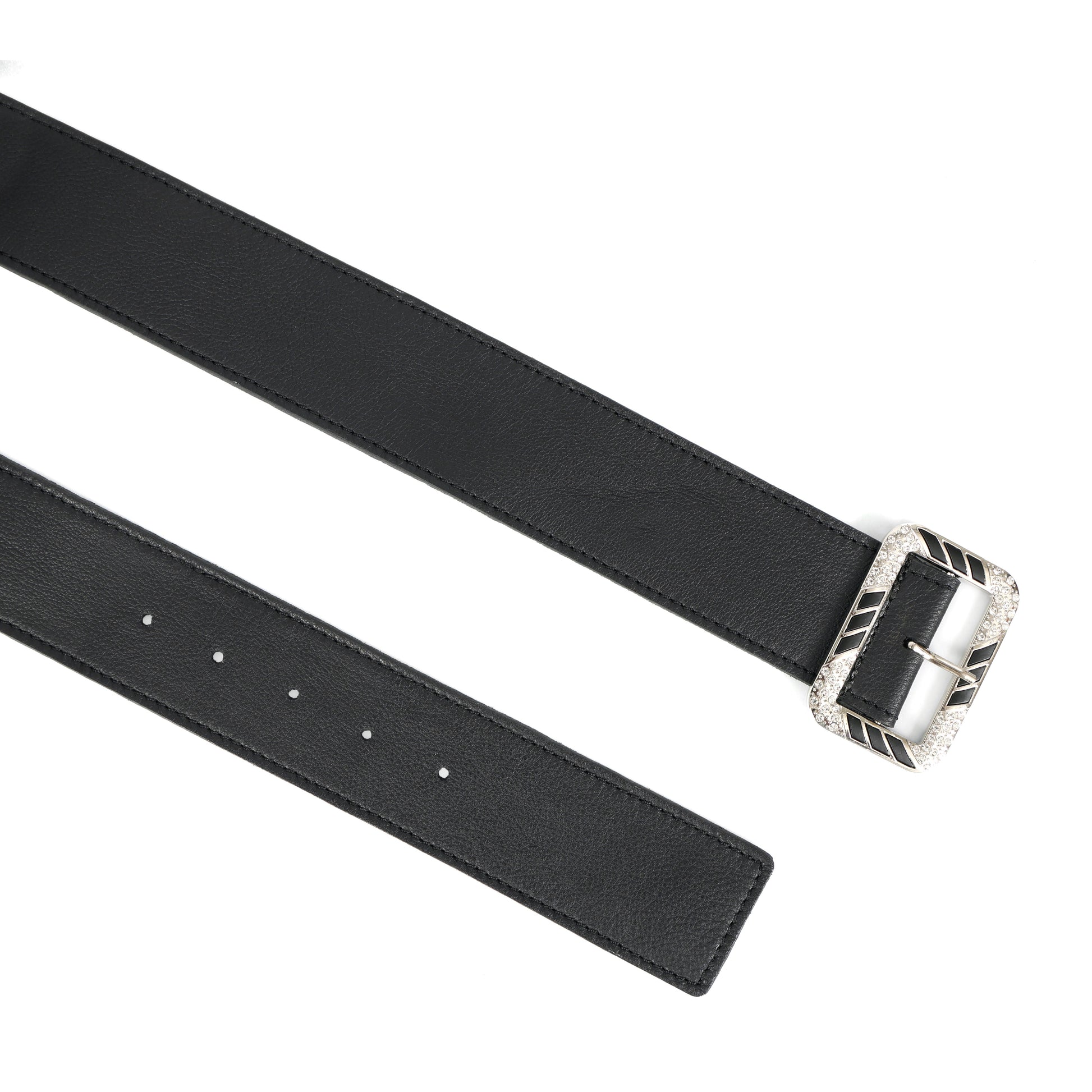 Premium Genuine  Black Leather Unisex Belt with Designer Crystal Buckle