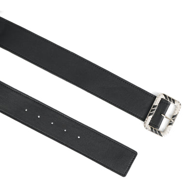 Premium Genuine  Black Leather Unisex Belt with Designer Crystal Buckle