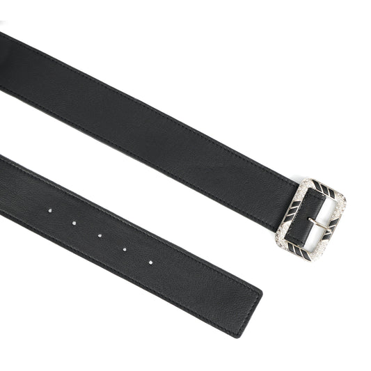 Premium Genuine  Black Leather Unisex Belt with Designer Crystal Buckle