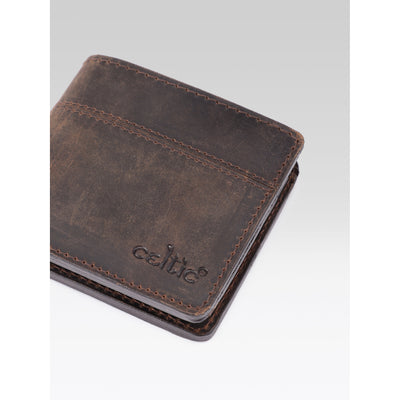 Genuine Vintage Brown Leather Bi-Fold Wallet with Coin Pocket