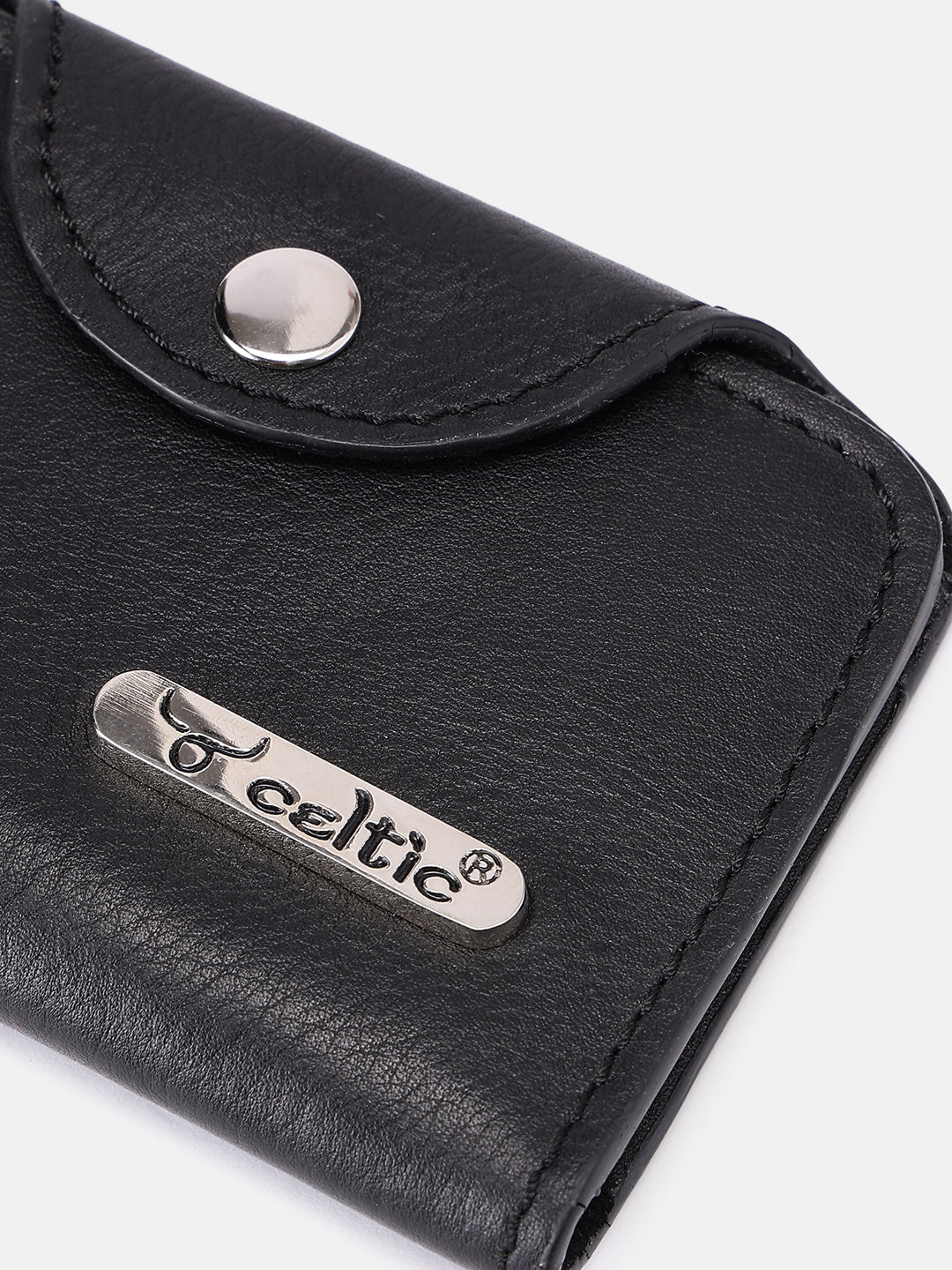 Celtic Genuine Leather Snap Closure Card Holder Wallet – Black