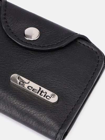 Celtic Genuine Leather Snap Closure Card Holder Wallet – Black