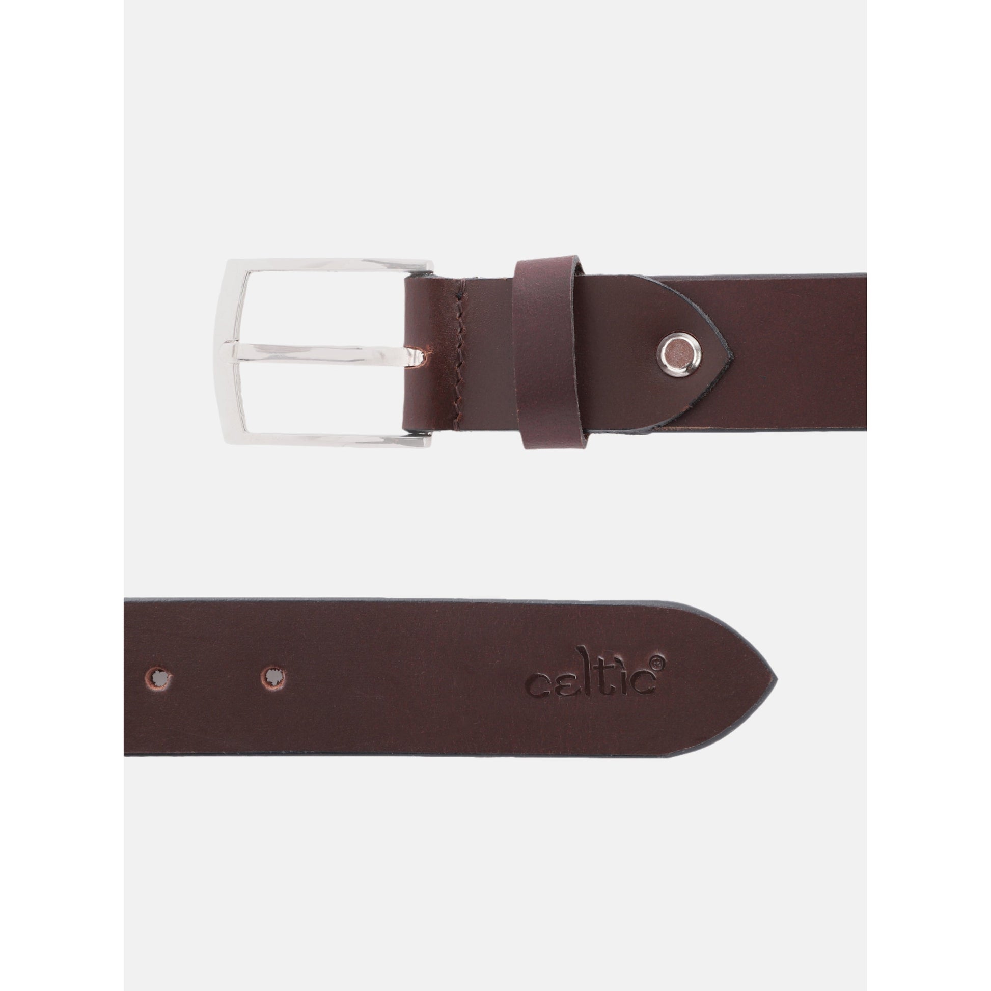 Unisex Genuine Leather Dark Brown Waist Accessory Chrome Buckle Formal Casual Style