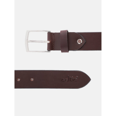 Unisex Genuine Leather Dark Brown Waist Accessory Chrome Buckle Formal Casual Style
