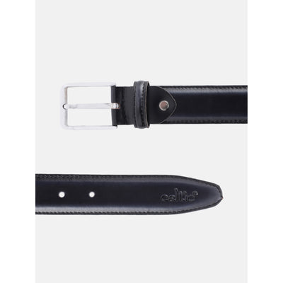 Unisex Classic Black Leather Formal Belt With Silver Buckle For Office Daily Wear