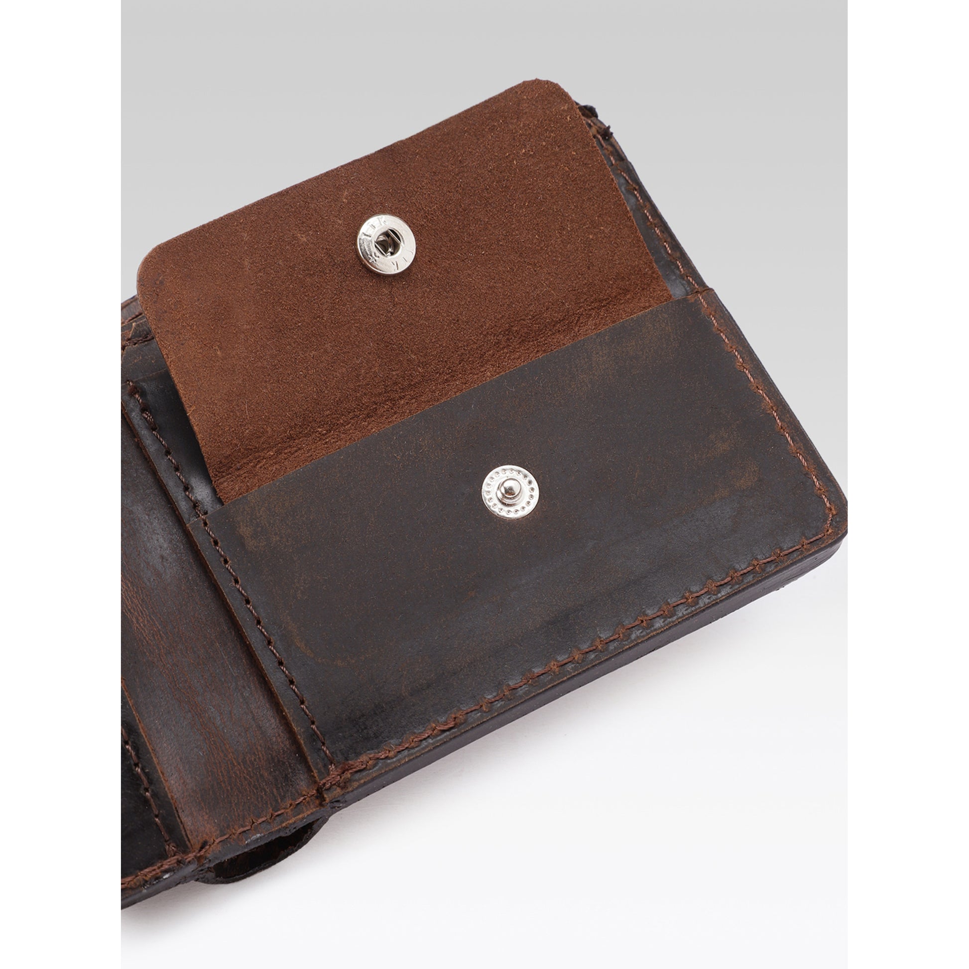 Genuine Vintage Brown Leather Bi-Fold Wallet with Coin Pocket