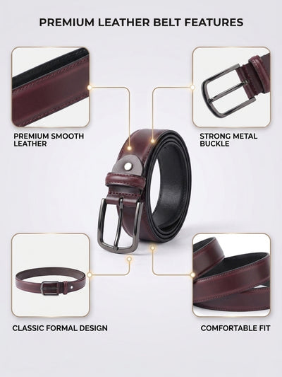 Unisex Classic Black Leather Formal Belt With Silver Buckle For Office Daily Wear
