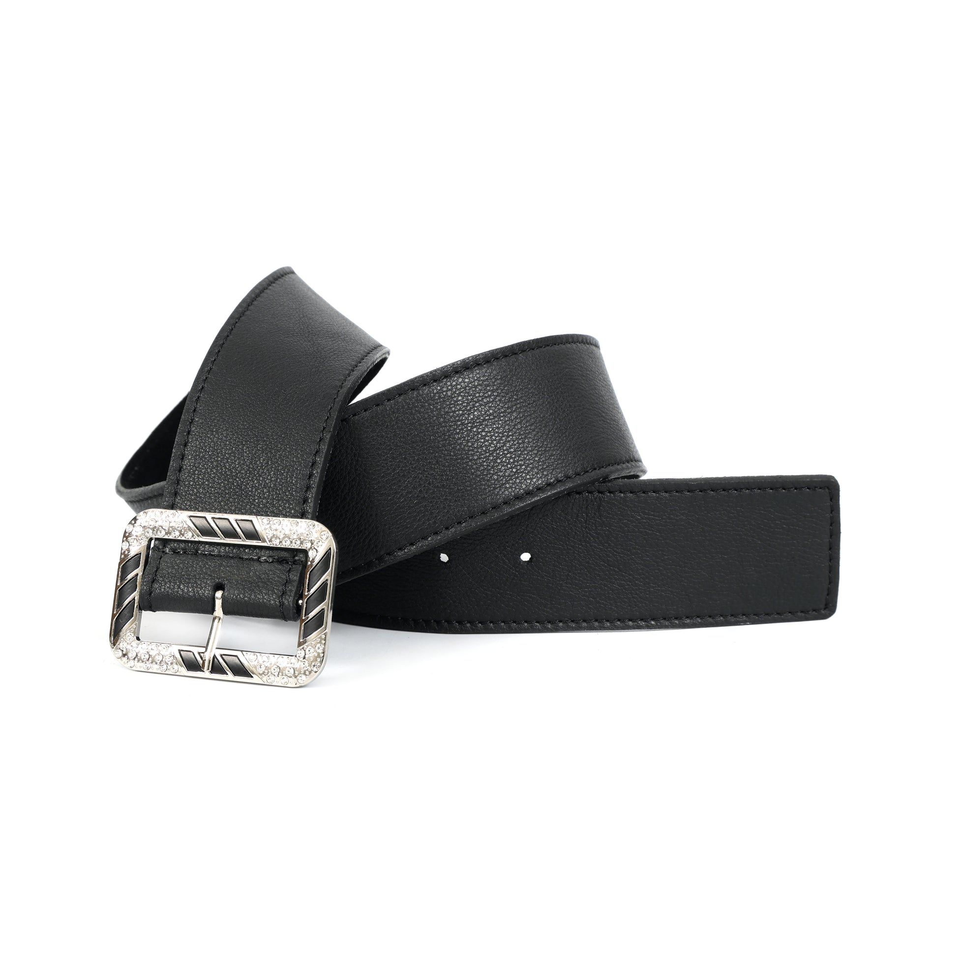 Premium Genuine  Black Leather Unisex Belt with Designer Crystal Buckle