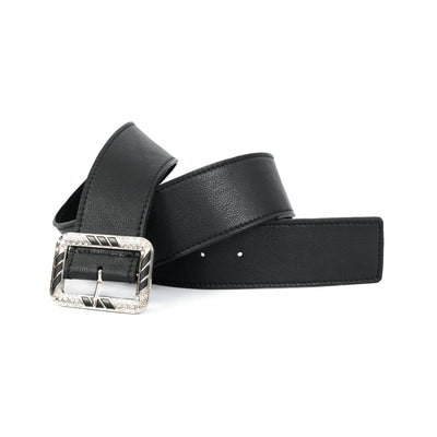 Premium Genuine  Black Leather Unisex Belt with Designer Crystal Buckle