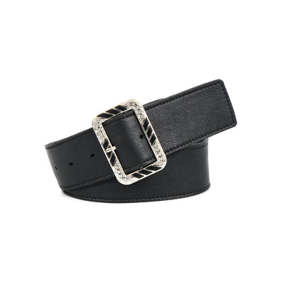 Premium Genuine  Black Leather Unisex Belt with Designer Crystal Buckle