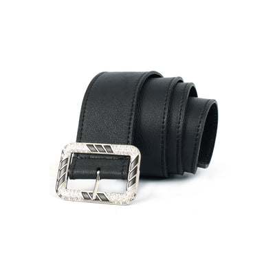 Premium Genuine  Black Leather Unisex Belt with Designer Crystal Buckle