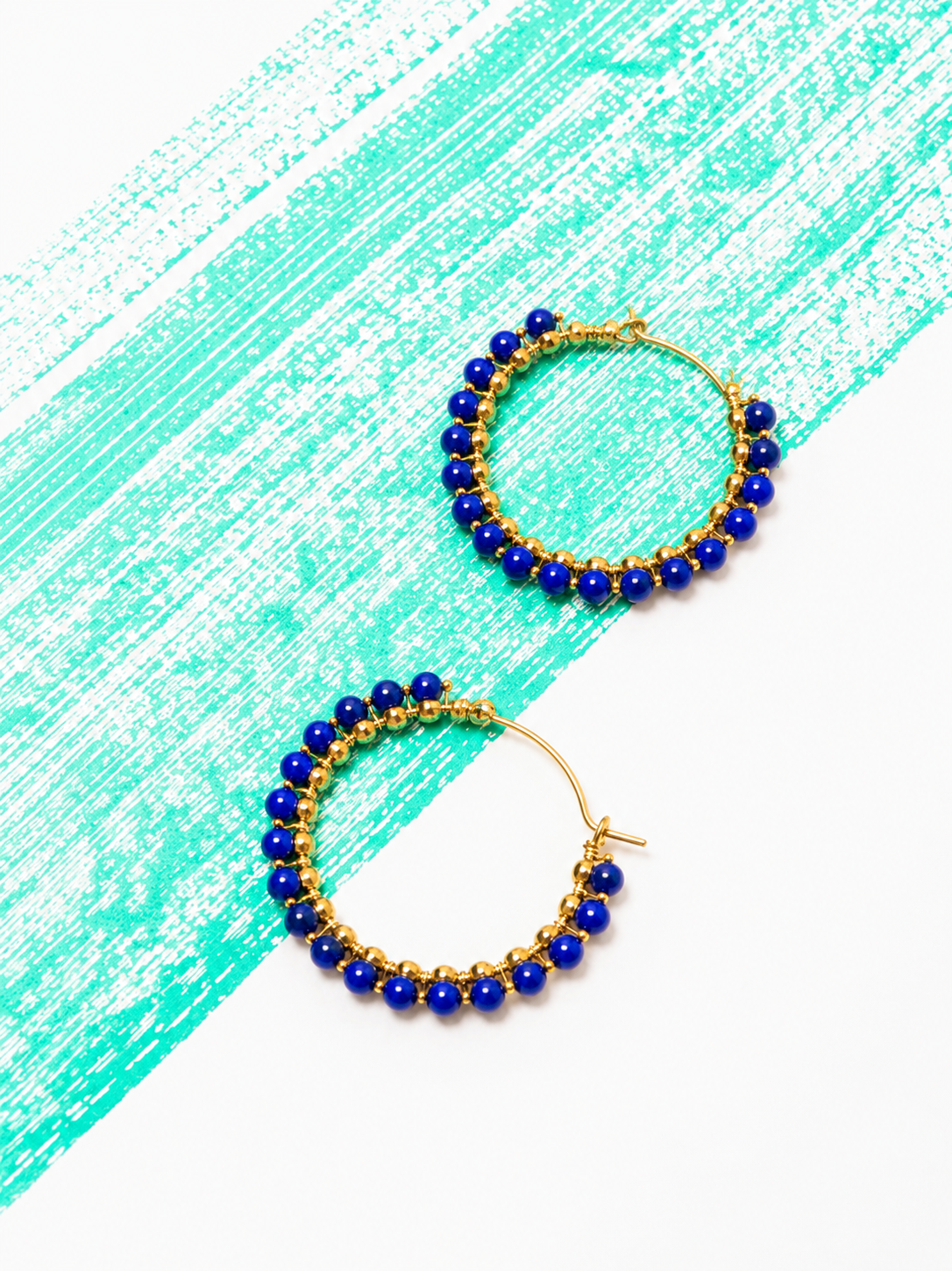 Small Wire Wrapped Hoop Earrings with Black Crystal Beads