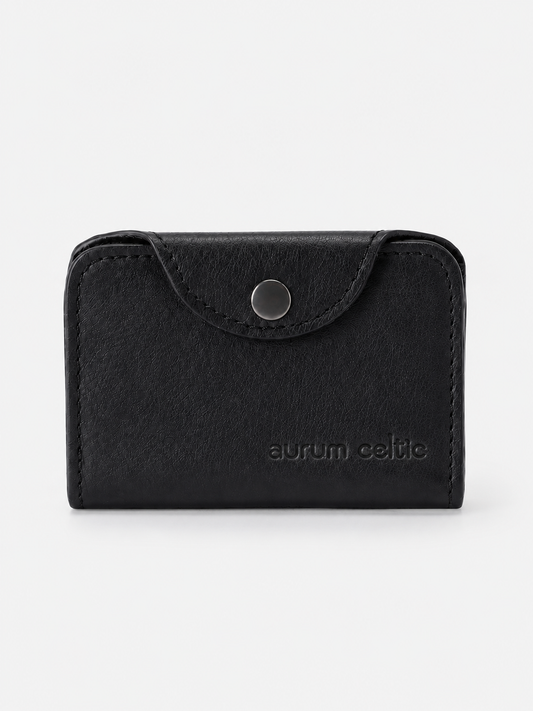 Celtic Genuine Leather Snap Closure Card Holder Wallet – Black