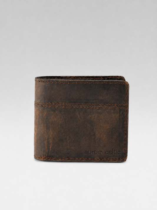 Genuine Vintage Brown Leather Bi-Fold Wallet with Coin Pocket