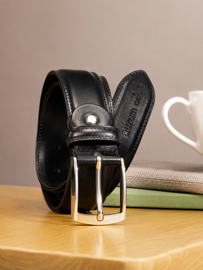 Unisex Genuine Leather Black Waist Accessory Durable Metal Buckle Formal Casual Wear