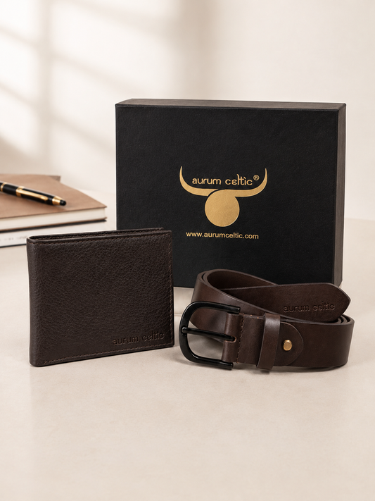 Premium Genuine Leather Belt & Wallet Combo – Classic Brown