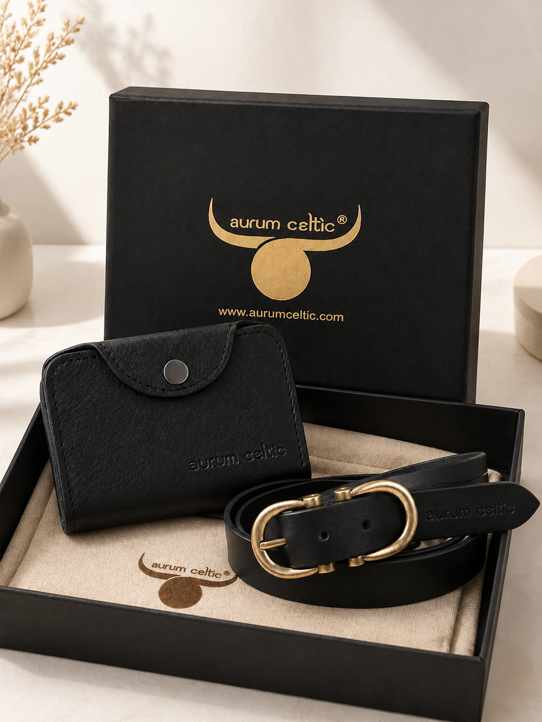 Premium Genuine Leather Belt & Wallet Combo – Black Gift Set