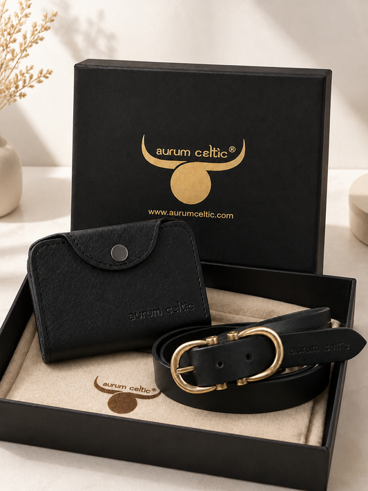 Premium Genuine Leather Belt & Wallet Combo – Black Gift Set