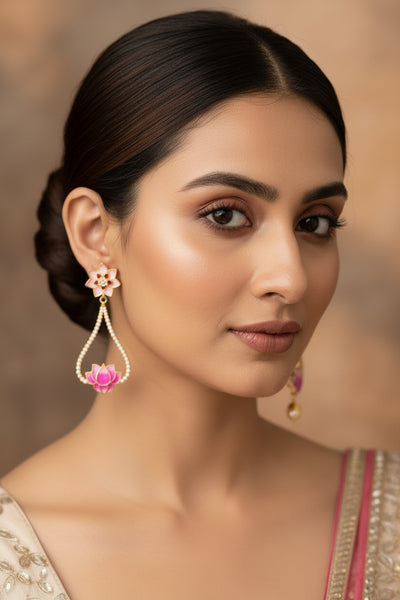 Gold Plated Sterling Silver Pink Earrings
