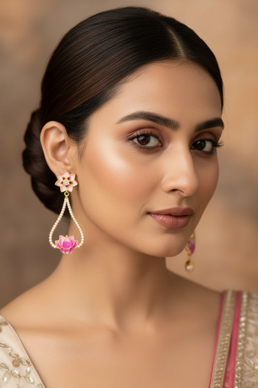 Gold Plated Sterling Silver Pink Earrings