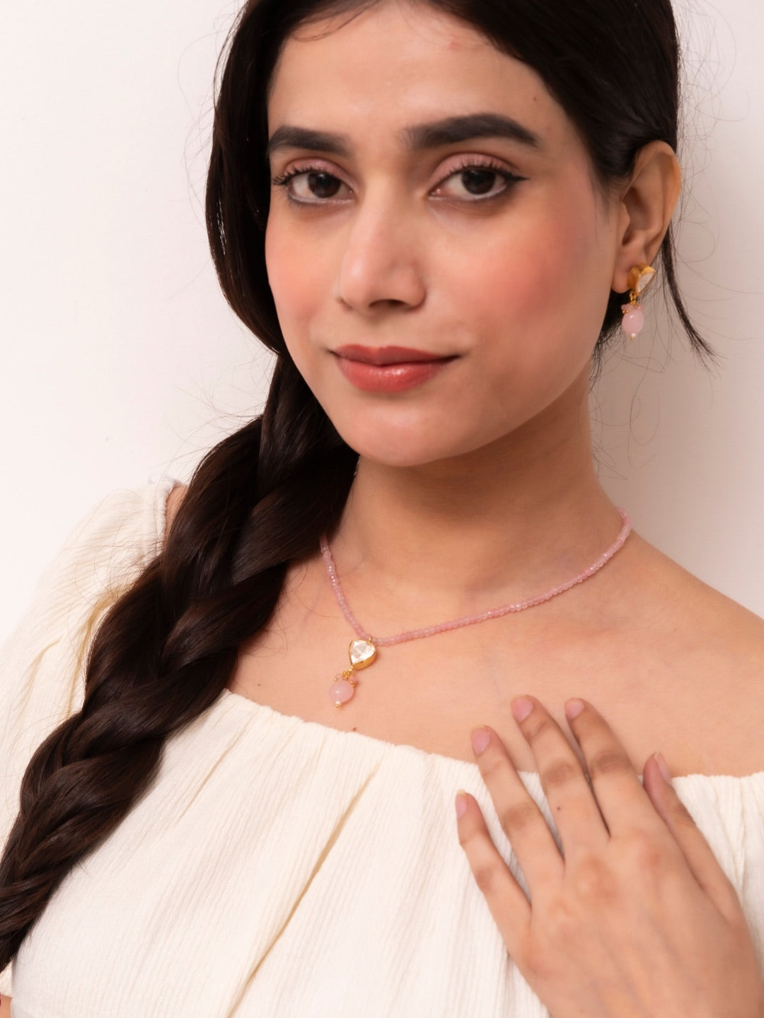 Gold Plated Rose Quartz Silver Jewellery Set