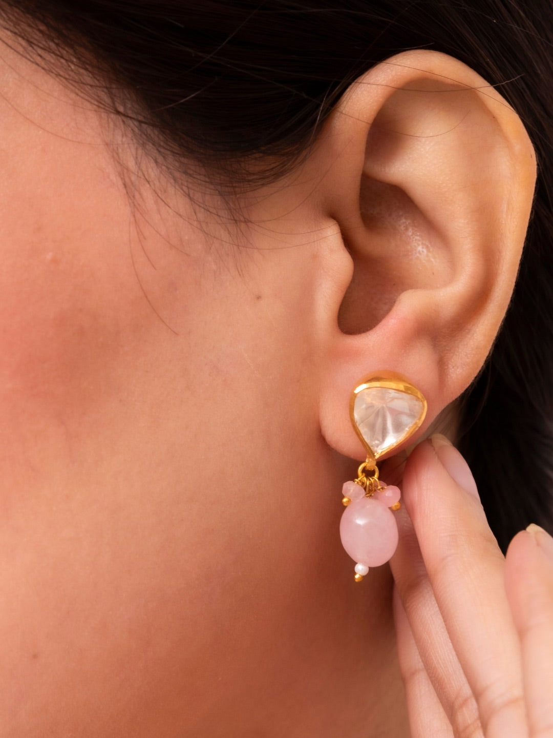 Gold Plated Rose Quartz Silver Jewellery Set