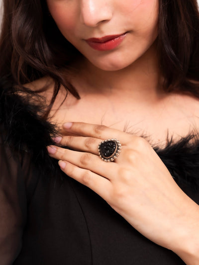 Healing Crystal Black Hydro Silver Ring