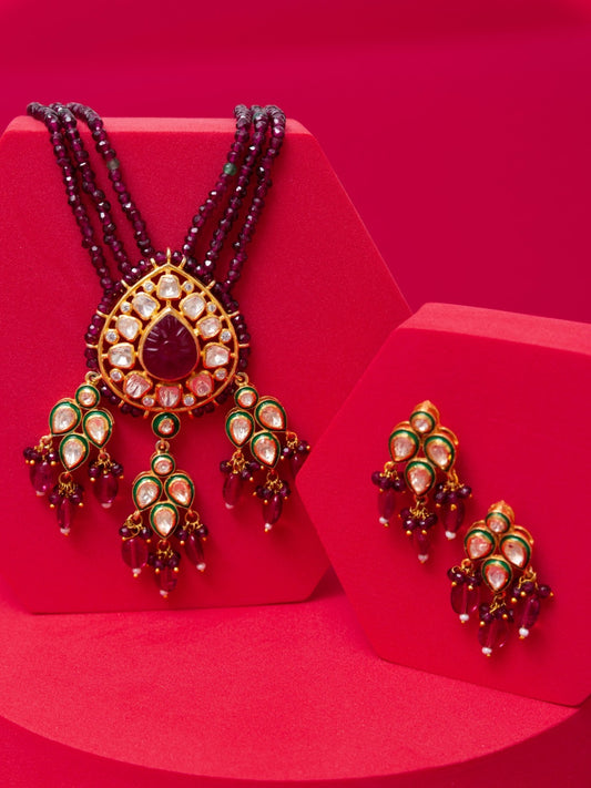 Garnet Radiance Gold Plated  Jewellery Set