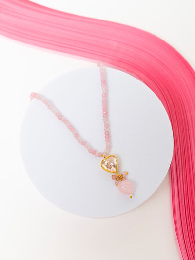 Gold Plated Rose Quartz Silver Jewellery Set
