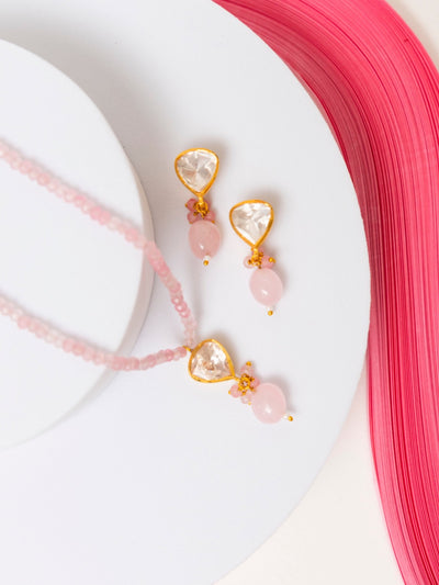 Gold Plated Rose Quartz Silver Jewellery Set