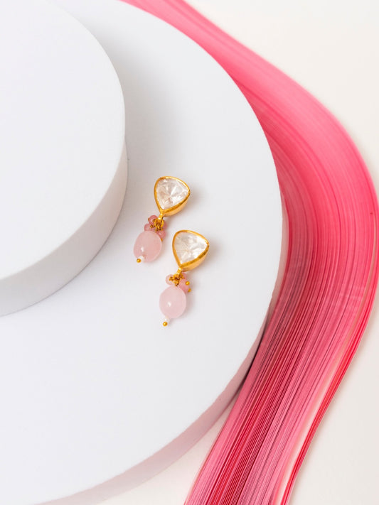 Gold Plated Rose Quartz Silver Jewellery Set