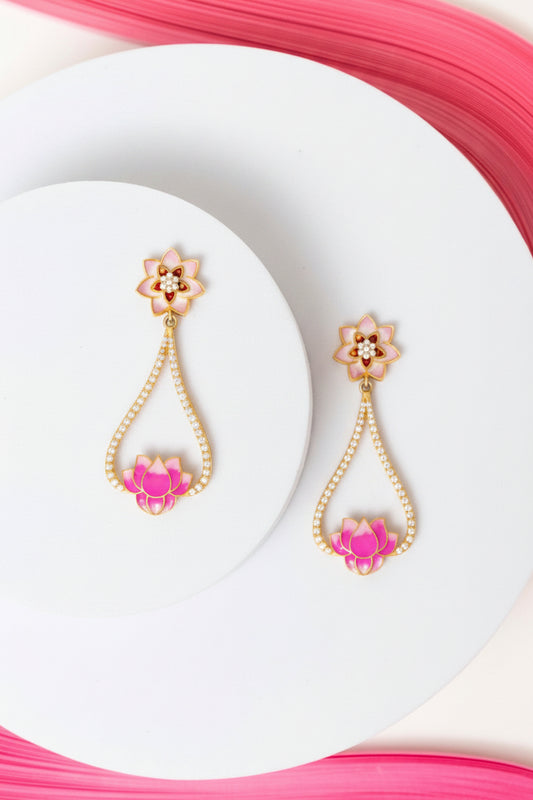 Gold Plated Sterling Silver Pink Earrings