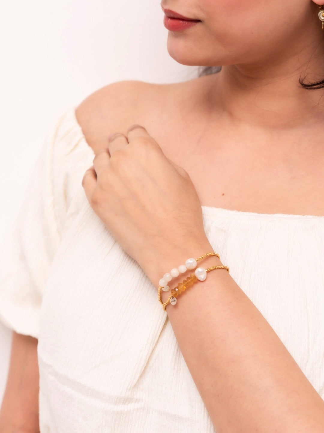Arrabela White Jade & Citrine Wire Work Bracelets (Pair)