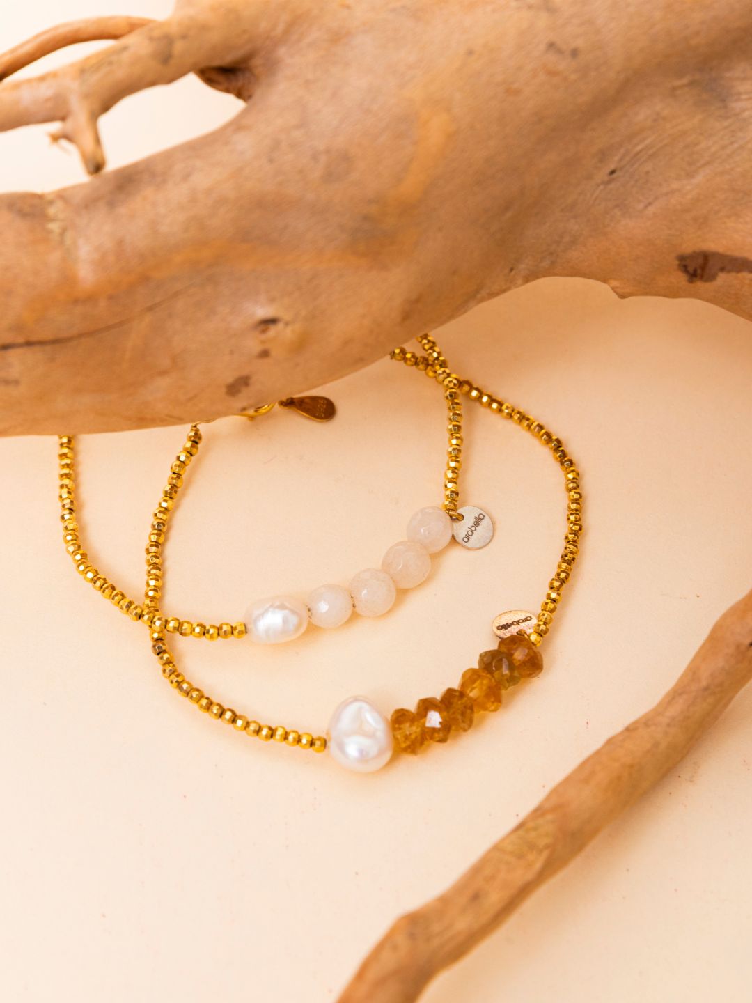 Arrabela White Jade & Citrine Wire Work Bracelets (Pair)