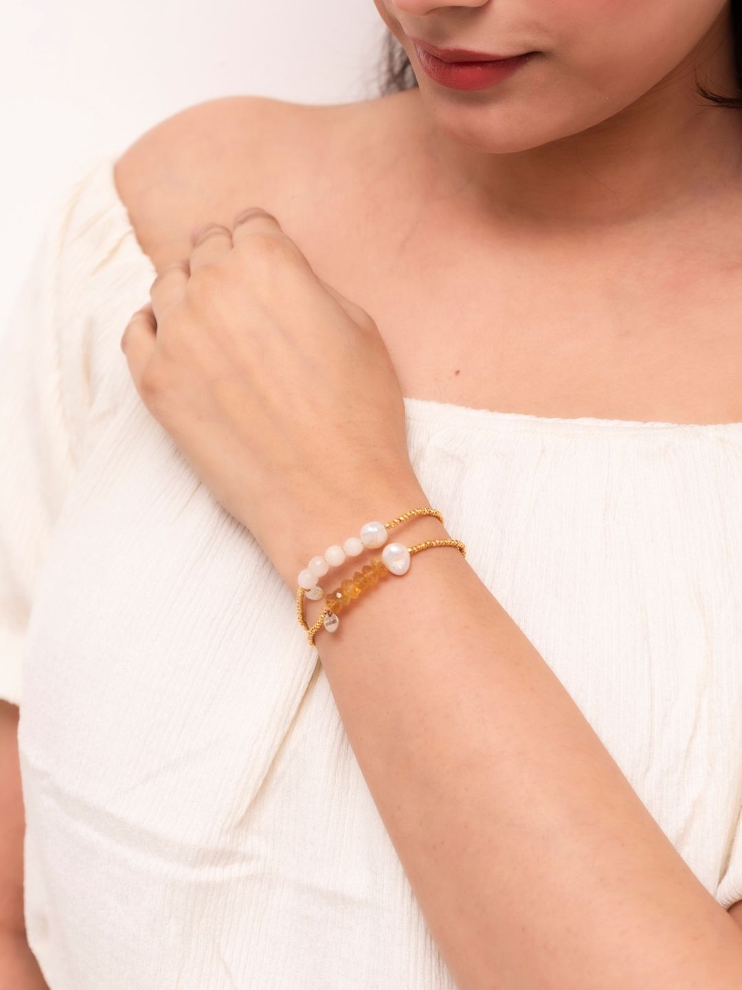 Arrabela White Jade & Citrine Wire Work Bracelets (Pair)