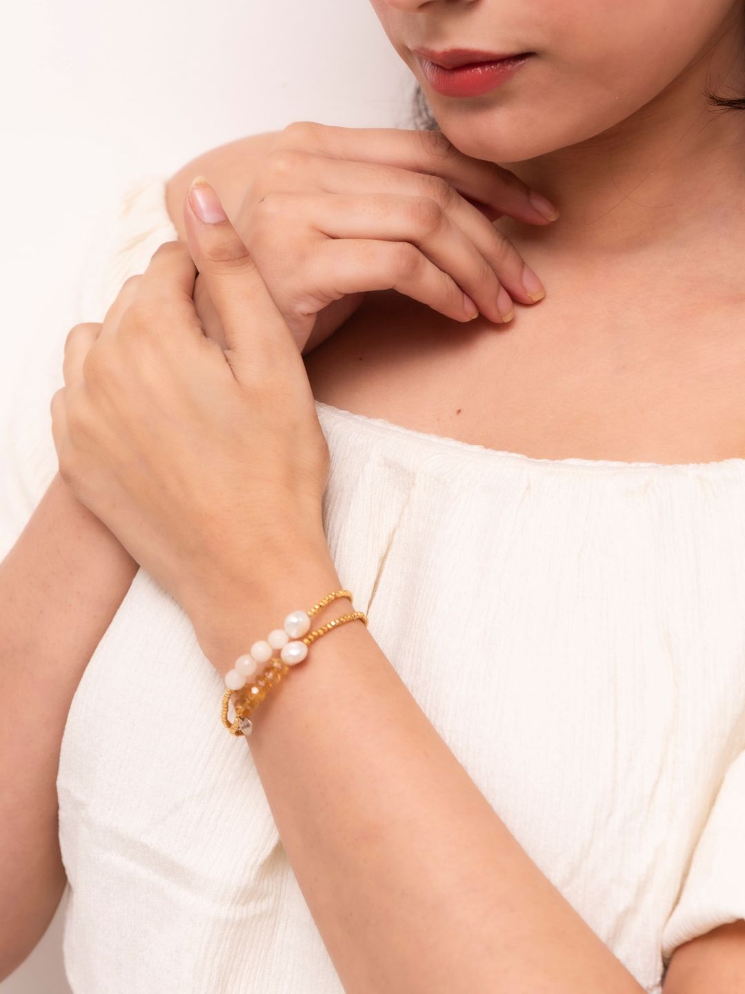 Arrabela White Jade & Citrine Wire Work Bracelets (Pair)