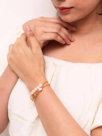 Arrabela White Jade & Citrine Wire Work Bracelets (Pair)