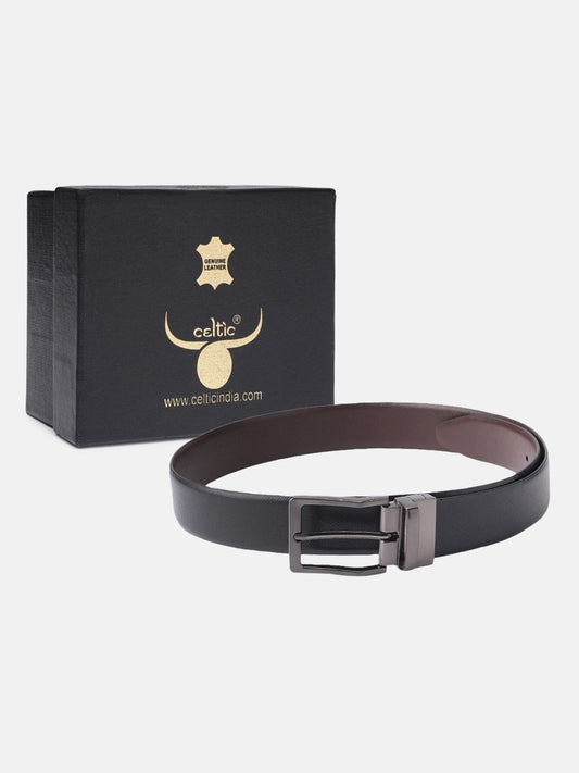 Unisex Reversible  Leather Belt Dual-Tone Brown Black Rotating Buckle Casual Formal