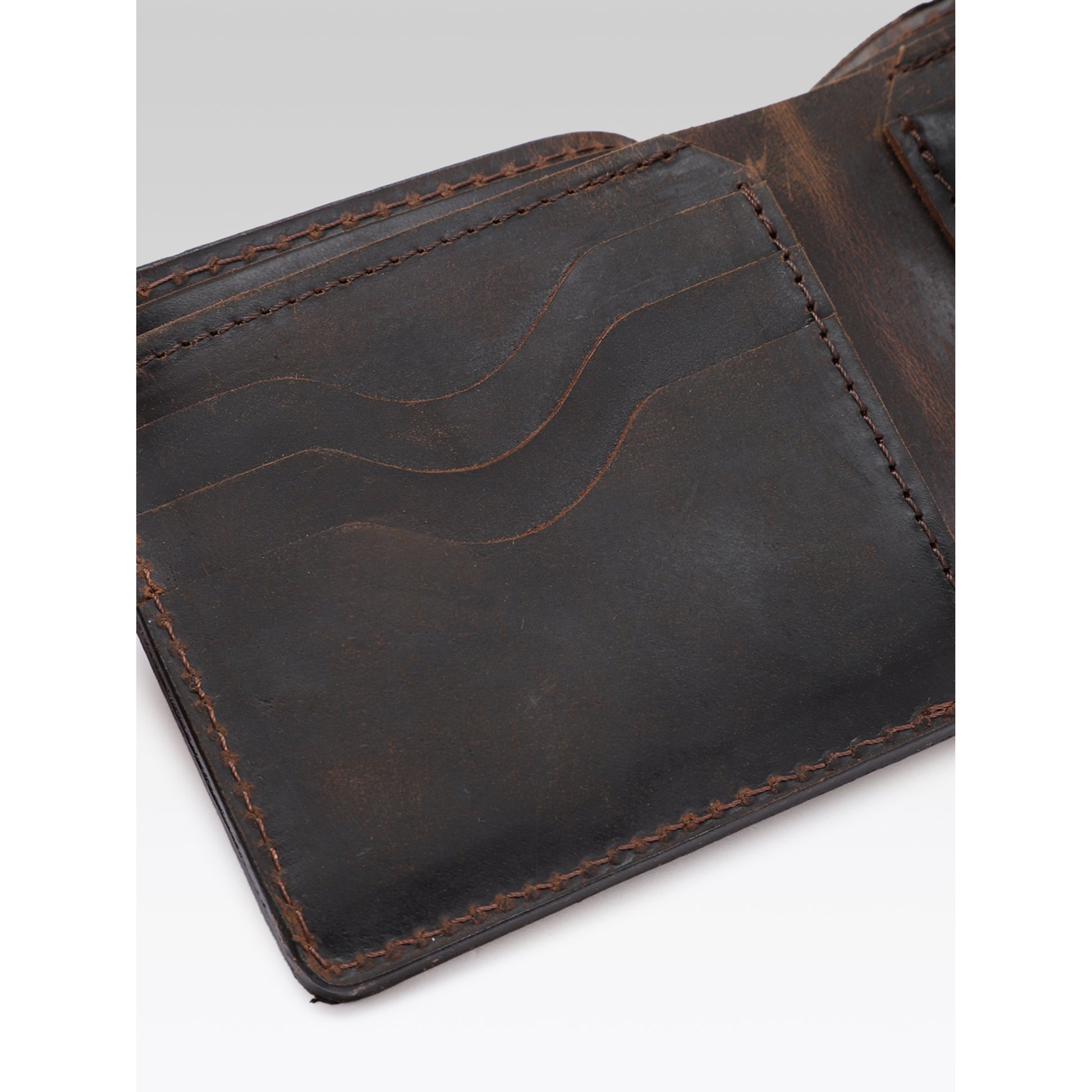 Genuine Vintage Brown Leather Bi-Fold Wallet with Coin Pocket
