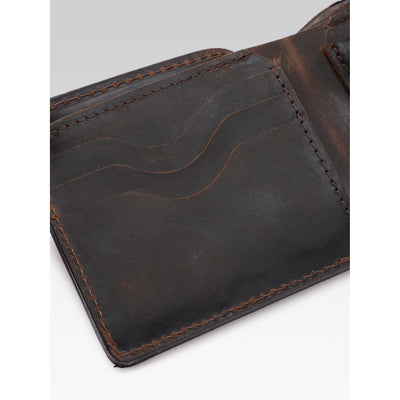 Genuine Vintage Brown Leather Bi-Fold Wallet with Coin Pocket