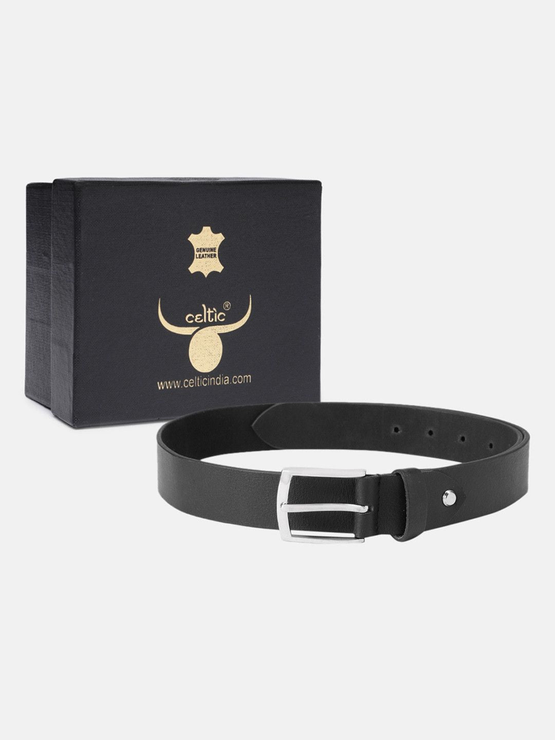 Unisex Genuine Leather Black Waist Accessory Chrome Buckle Formal Casual Style